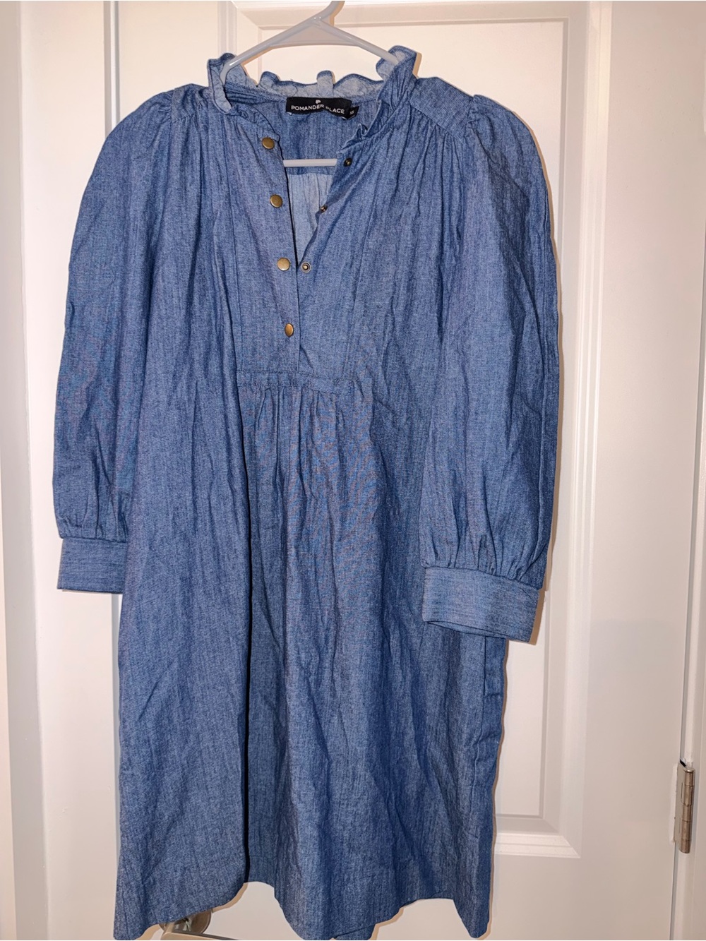 Pomander Place Blue Chambray Button-Front Mini Dress